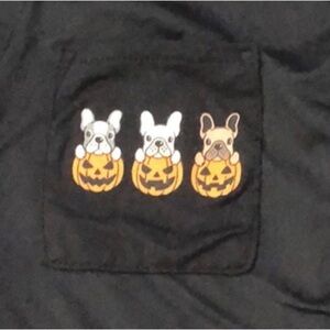 Size M Pajama Top French Bulldogs Pumpkins Black Button Front Halloween